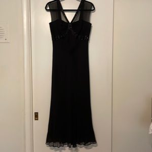 Anne Klein size 10 black evening gown with beaded waist , sheer black top & hem
